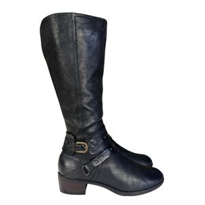 NEEDS REPAIR UGG Black Leather Knee High Boots Side Zip Buckle Studded Women 9‎